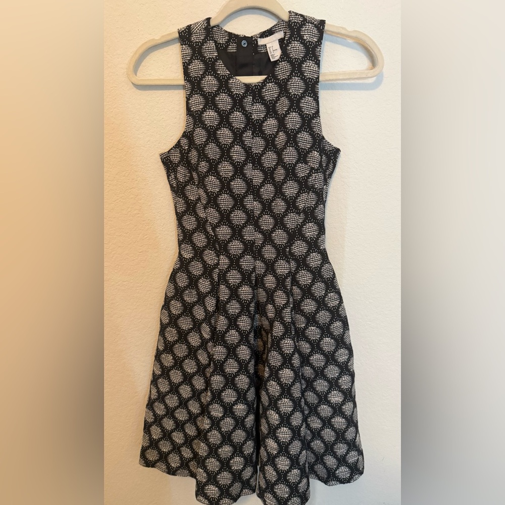 H&M Black & White Textured Fit & Flare Dress | Size 2